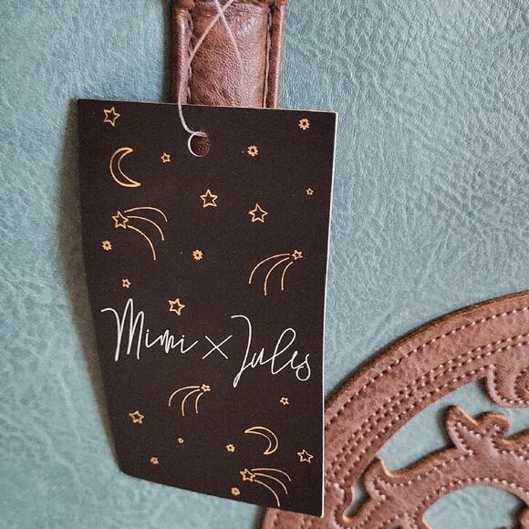 Classic Teal and Brown Tote Bag with Brown Faux Leather Accents - Picture 2 of 13